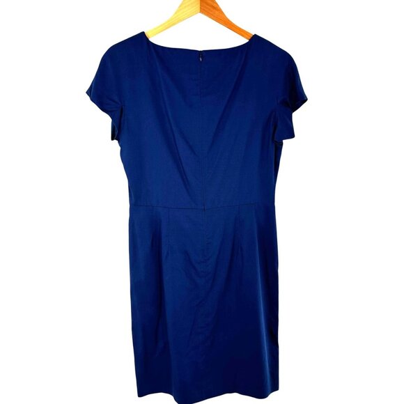 Peserico Navy Blue Cotton Sateen Classic Sheath Dress Size 46 Italy - Picture 5 of 6